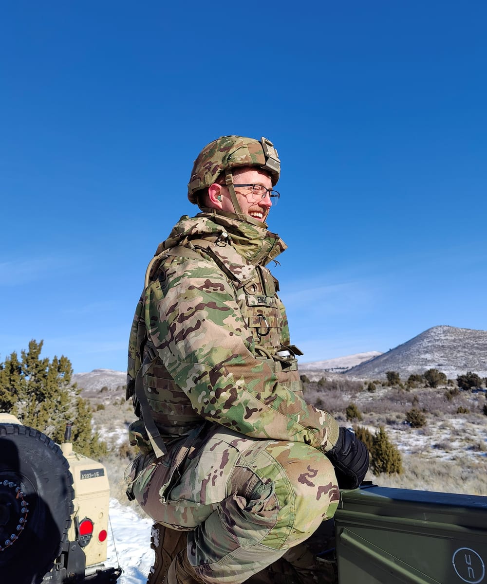 Jonathan Engle in uniform during a field exercise with the Utah Army National Guard